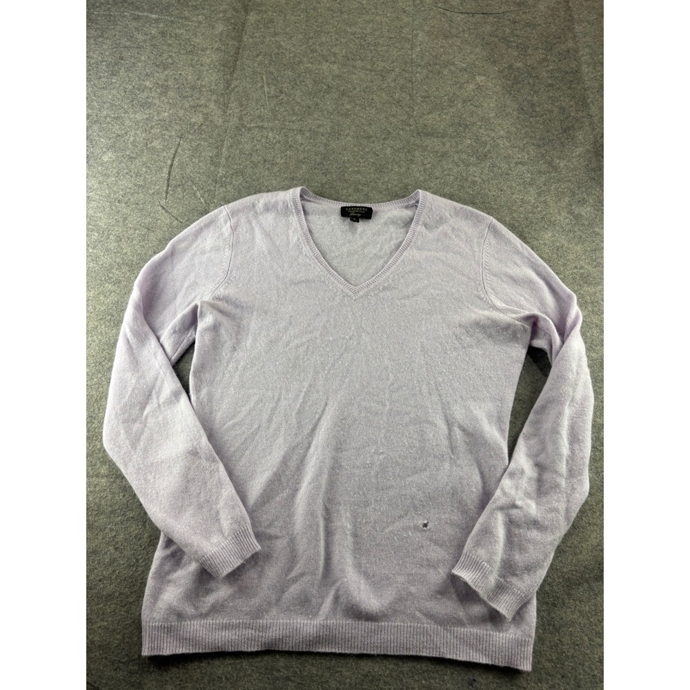 Charter Club Luxury 100% Cashmere V-Neck Sweater Lavender Purple Womens M SEE